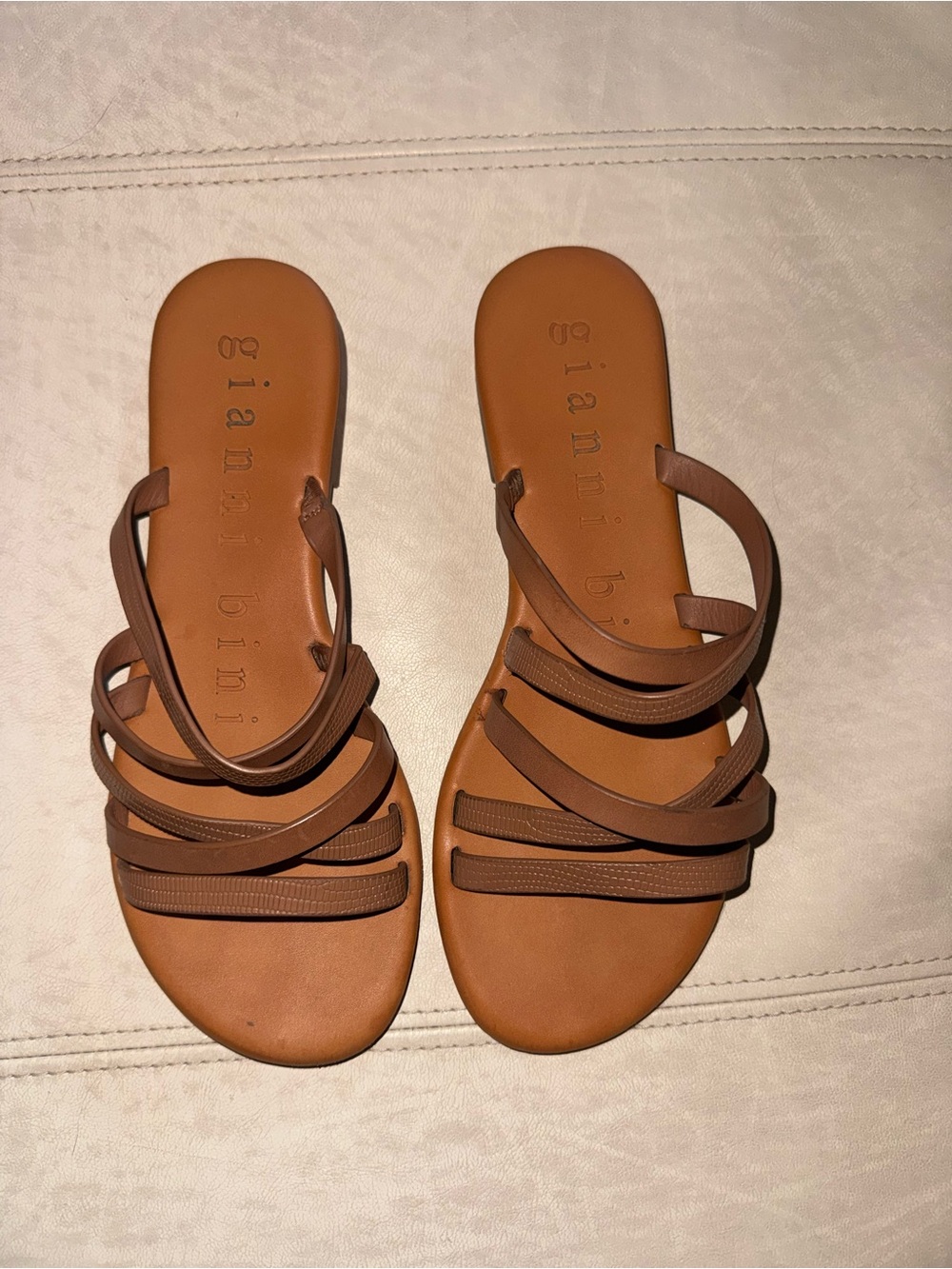 Gianni Bini Tan Multi-Strap Slide Sandals